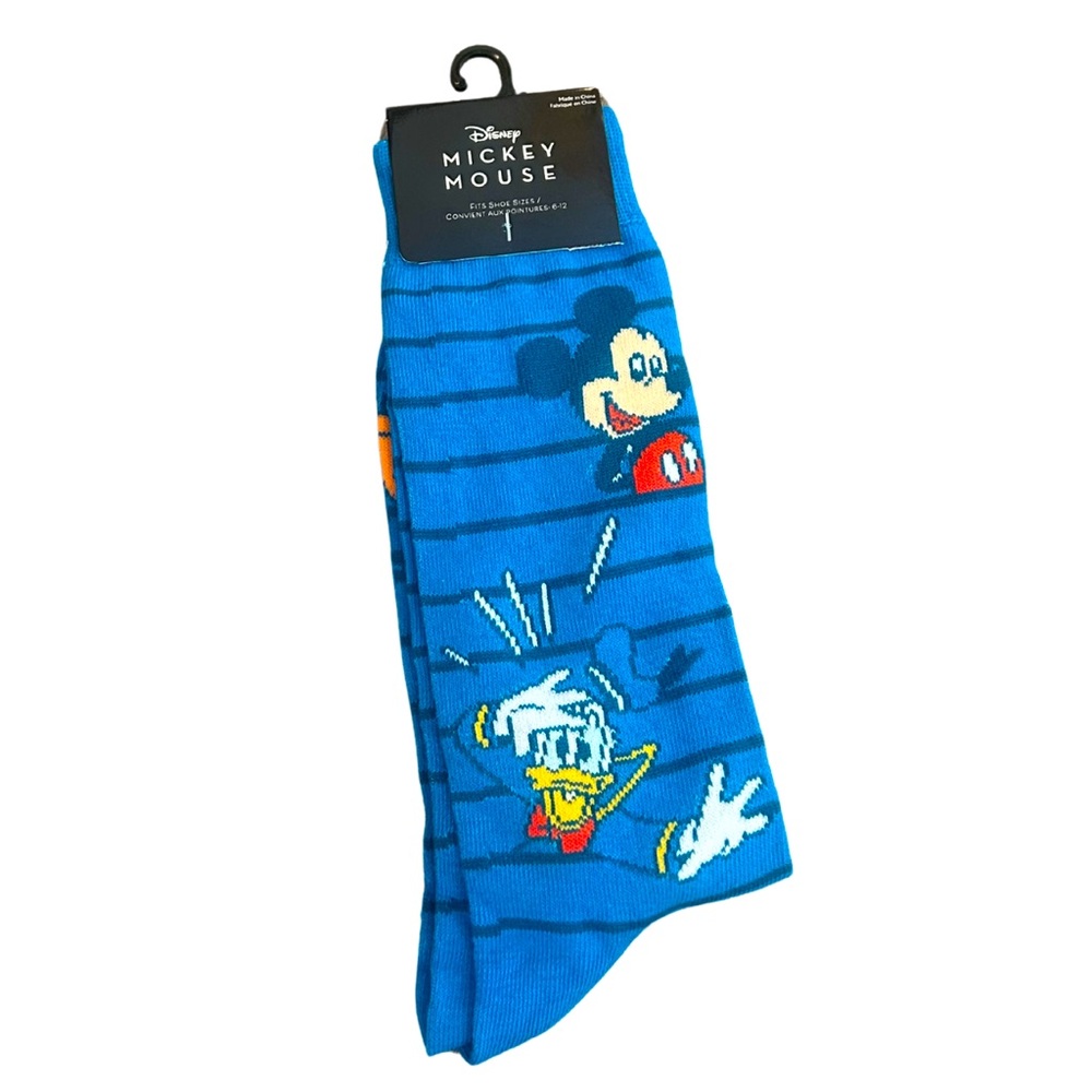Disney Mickey Mouse & Friends Blue Striped Crew Socks | NWT | O/S Adult